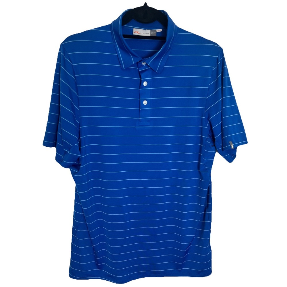 KJUS Soren Polo Shirt Men's 50/M Deep Blue‎ Stripes Golf Active Short Sleeve UPF